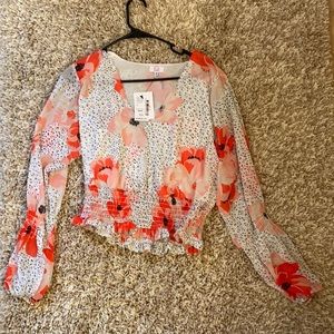 Long sleeve chiffon shirt with deep v neck